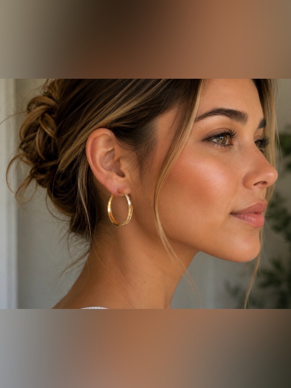 14K Gold Textured Hoop Earrings - Women's Jewelry